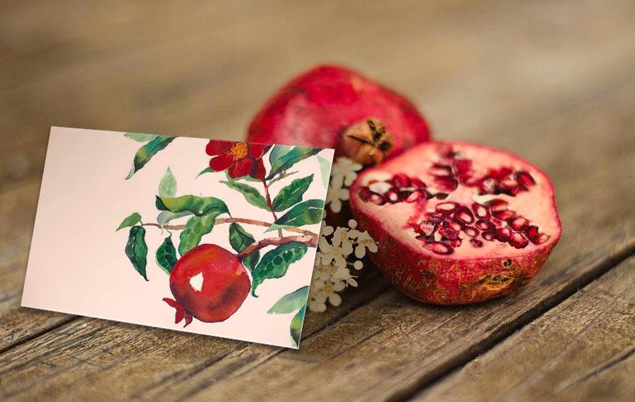 Wedding favour card with pomegranade